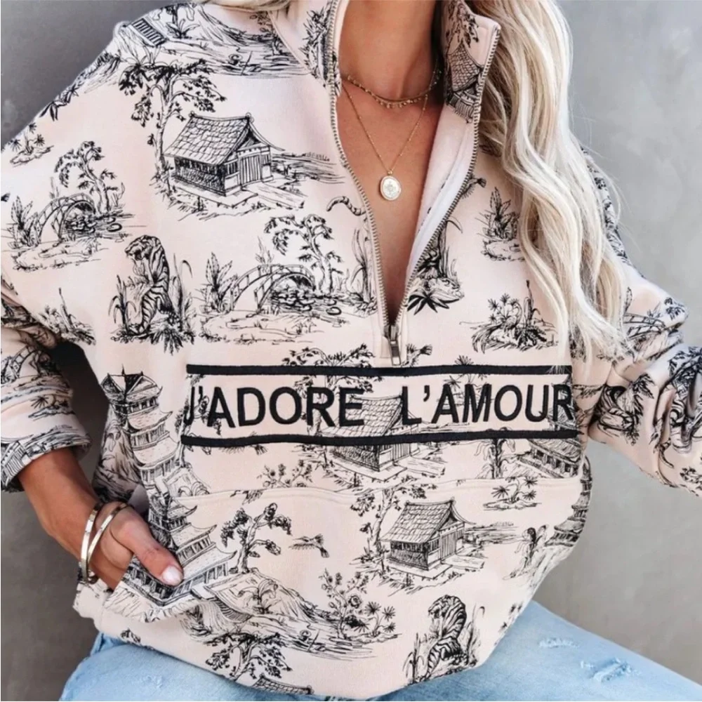 ellandem J'ADORE L'amour Pattern Half Zip Toile Jacket